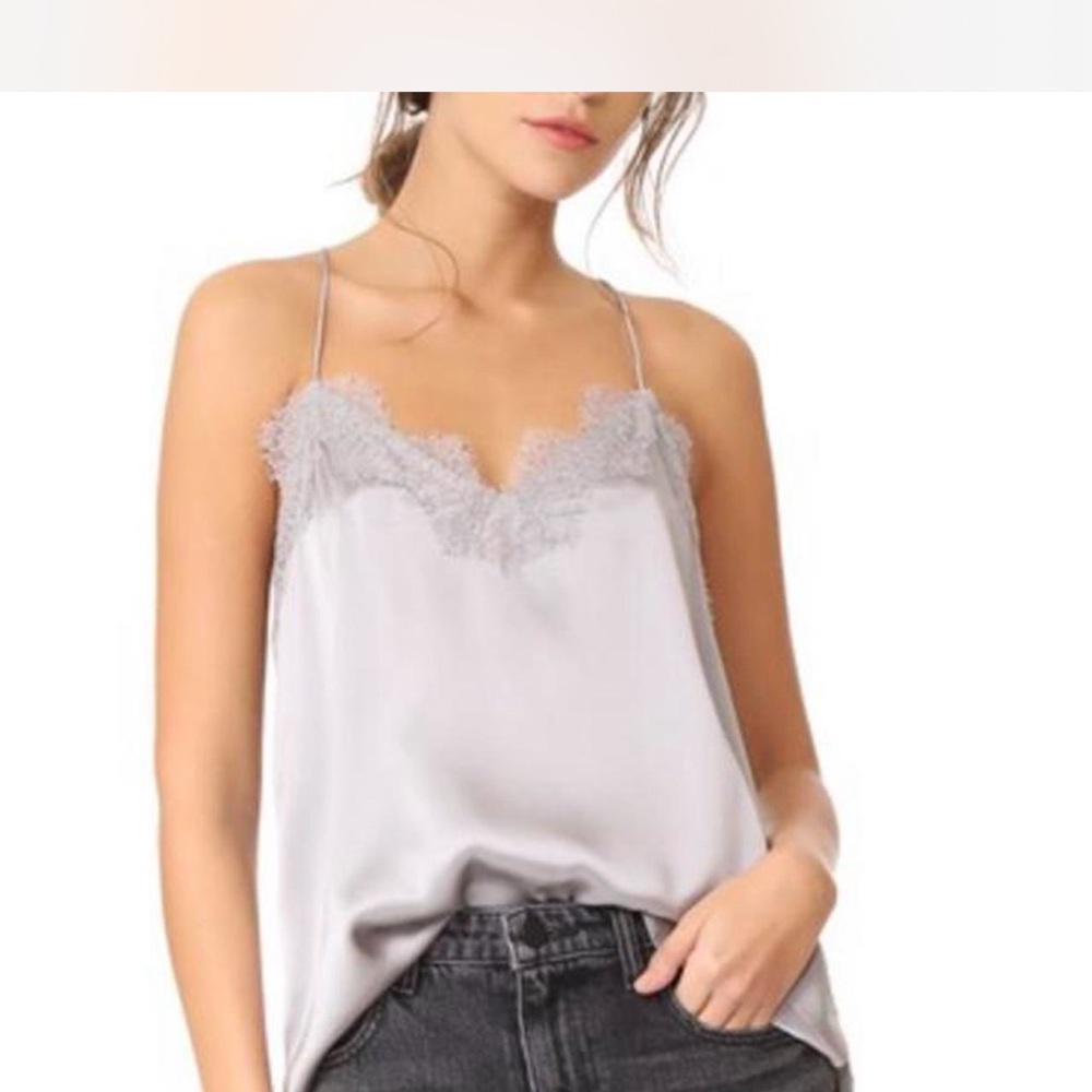 Elegant Gray Lace Trim Cami Top / Cami NYC Racer Silk Charmeuse in Grey